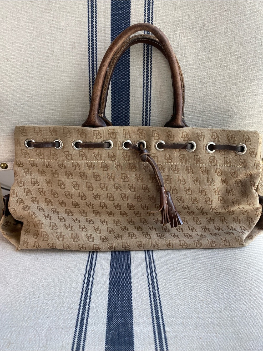 Dooney & Bourke Brown Monogram Shoulder Tote with Tassel